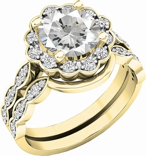 Dazzlingrock Collection 7.5mm Round Lab Created Gemstone & Round Natural White Diamond Womens Engagement Ring Set, 14K Solid Yellow Gold