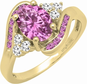 Dazzlingrock Collection 8X6mm Oval & Round Lab Created Gemstone & Diamond Engagement Ring, 10K Solid White Gold