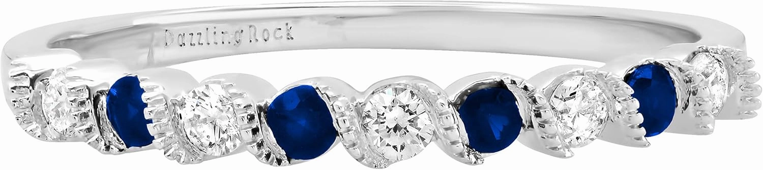 Dazzlingrock Collection Round Lab Created Gemstone & Natural Diamond Ladies Bridal Anniversary Wedding Band, 10K White Gold