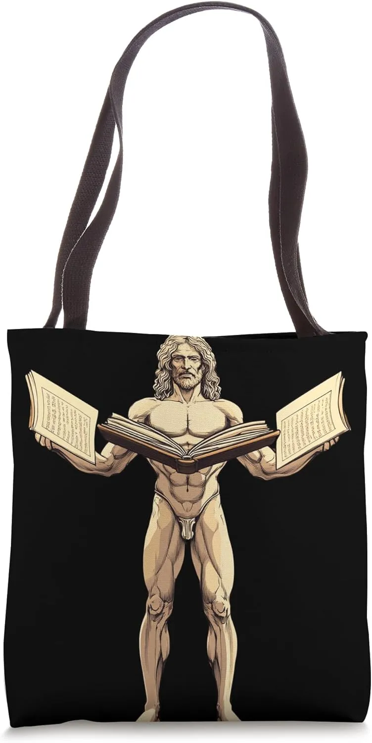 Detailed Classical Figure with Books Mythology Tote Bag