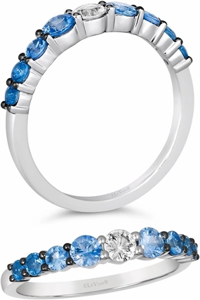 Diamond with White and Blue Sapphire Classic Stackable Band Ring or Earrings for Women in 14k White Gold Promise Anniversary Ring Size 5 to 10 by LeVian