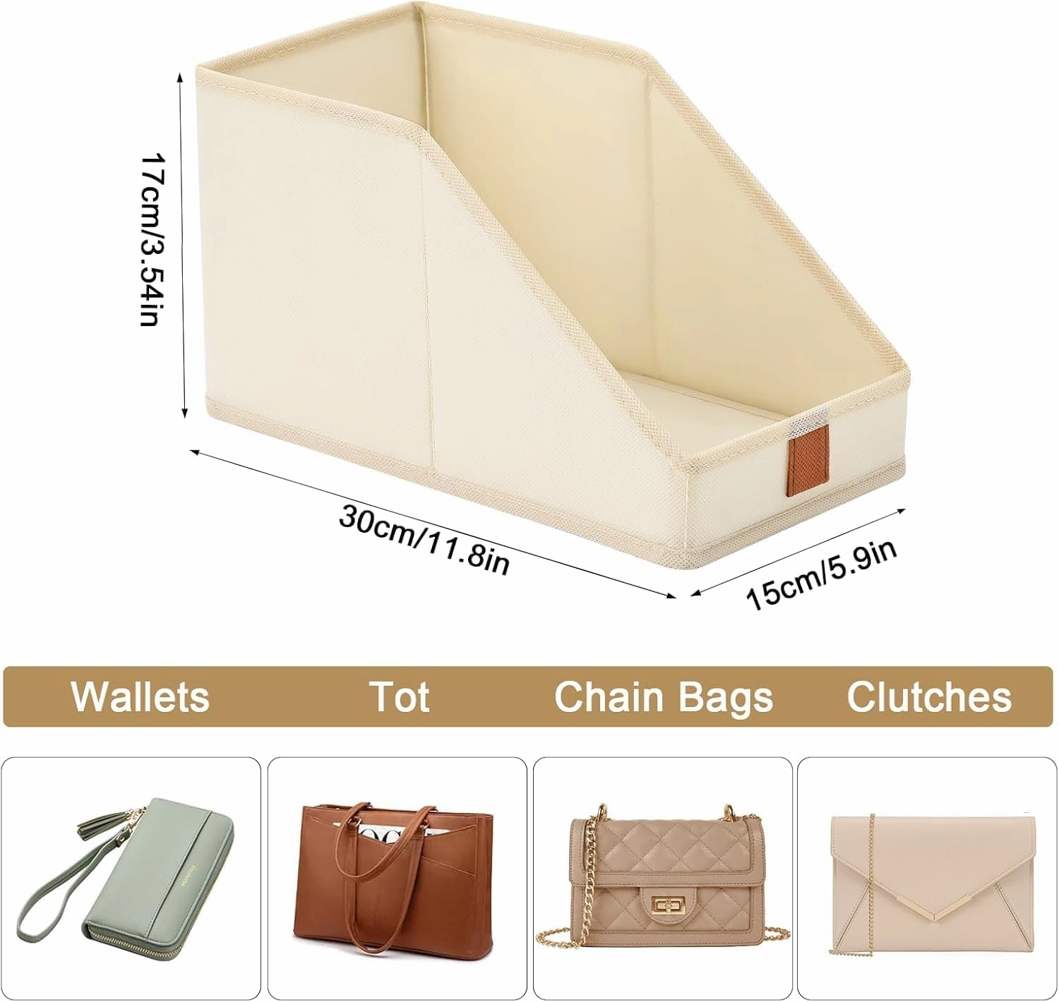 DIMJ Closet Organizers for Purses and Bag Storage, Small Storage Bins Foldable, Storage Baskets for Shelves, Wardrobe, Bedroom, Office - Fabric Cube Storage 6 Pack(Beige, 5.9 x 11.8 x 6.7 in)