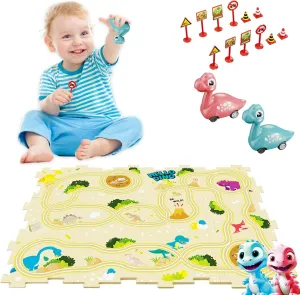 Dinosaur Puzzle Racer Kids Car Track Set, Toys for Ages 2-4 for Kids 3 Year Old Boy Toys Dinosaur Puzzle Track Car PlaySet for 3-5 Toddlers Stocking Stuffers
