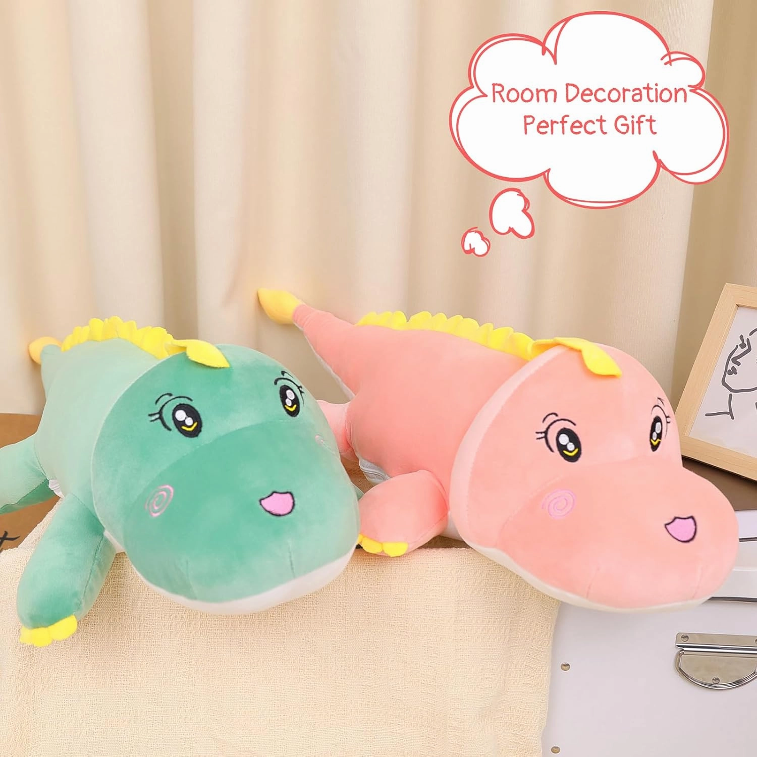 Dinosaur Plush Pillow, Plush Dinosaur Stuffed Animal Toy Soft Hugging Pillow, 39.3 inch Cute Pink Dinosaur Plushie
