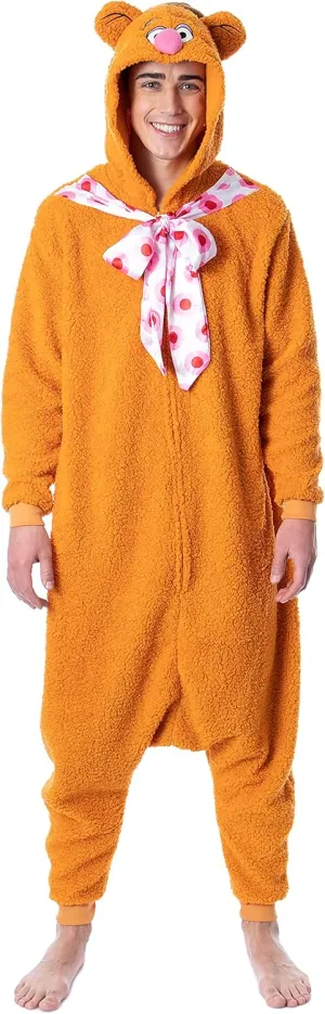 Disney The Muppets Adult Fozzie Bear Costume Plush Kigurumi Union Suit Pajama Outfit