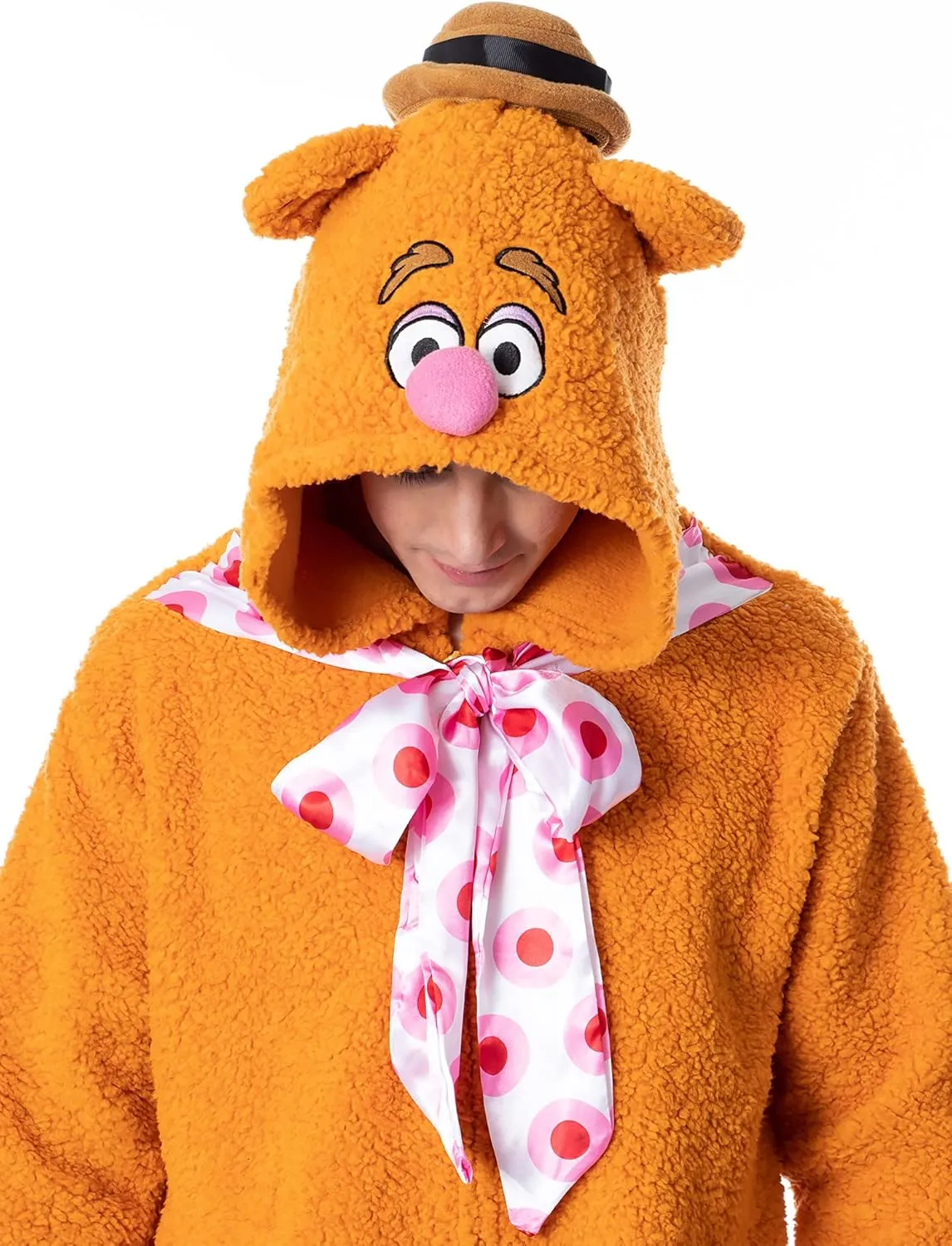 Disney The Muppets Adult Fozzie Bear Costume Plush Kigurumi Union Suit Pajama Outfit