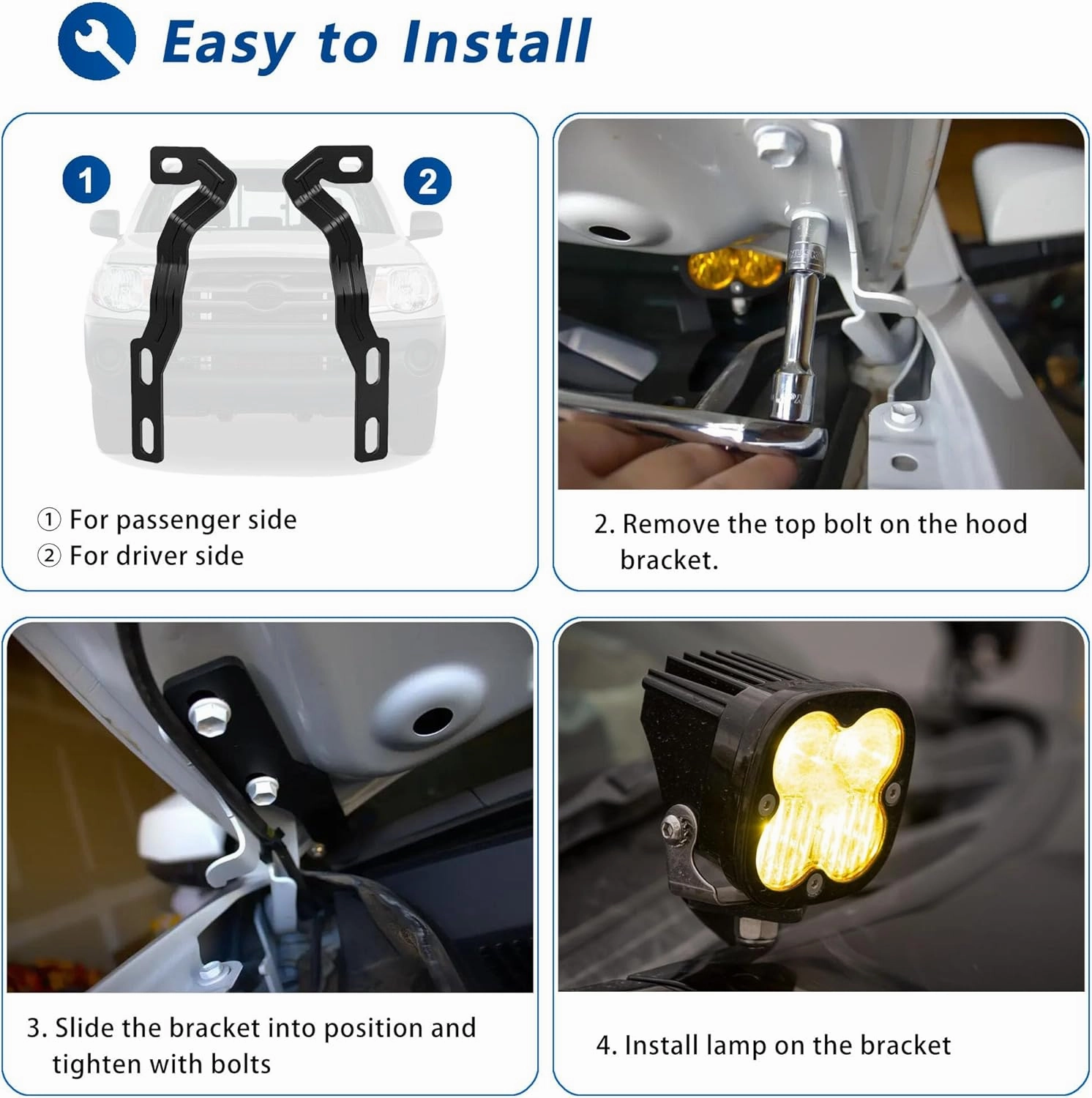Ditch Light Bracket for Toyota Tacoma 2016-2021, Hood Hinge LED Mounting Brackets for 3rd Gen Toyota Tacoma