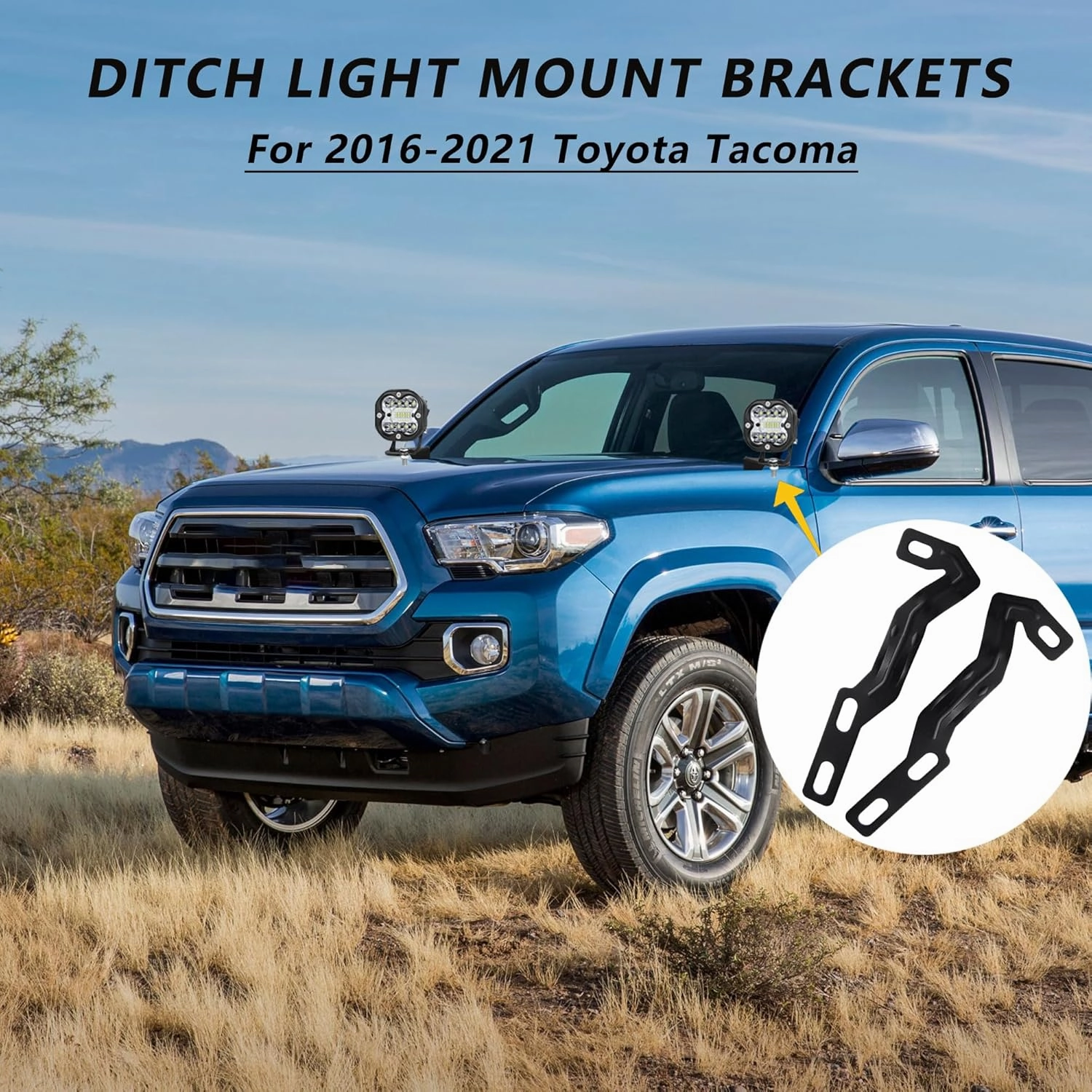 Ditch Light Bracket for Toyota Tacoma 2016-2021, Hood Hinge LED Mounting Brackets for 3rd Gen Toyota Tacoma