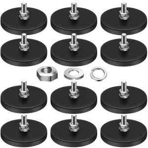 DIYMAG 12Pcs Rubber Coated Magnets, Adhesive Power 30LBS Anti-Scratch Neodymium Large Magnet Base with M5 Threaded Magnet with Bolts and Nuts, Strong Magnets Hold for Light Bar, Mirror, Camera, PTZ