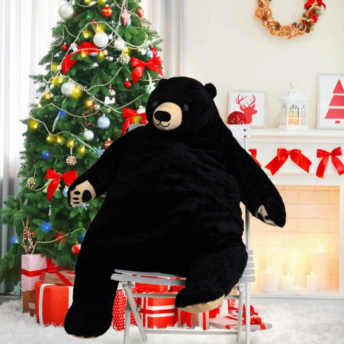 Djungelskog Bear Giant Simulation Bear Toy Stuffed Animal Plush Doll Huge Cuddly American Wildlife Black Bear for Home Decoration Valentine's Birthday Gift, 31.5 in/ 80cm, Black