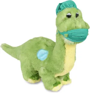 DolliBu Green Dinosaur Doctor Plush Toy - Super Soft Dinosaur Doctor Stuffed Animal Dress Up with Cute Face Mask and Cap Outfit - Gift for Doctor, Nurse, Surgeon - 10 Inch