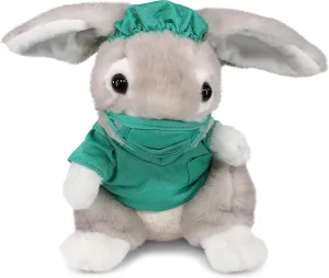 DolliBu Grey Rabbit Doctor Plush Toy - Super Soft Rabbit Doctor Stuffed Animal Dress Up with Cute Uniform and Cap Outfit - Gift for Doctor, Nurse, Surgeon, Dentist - 6.5 Inch
