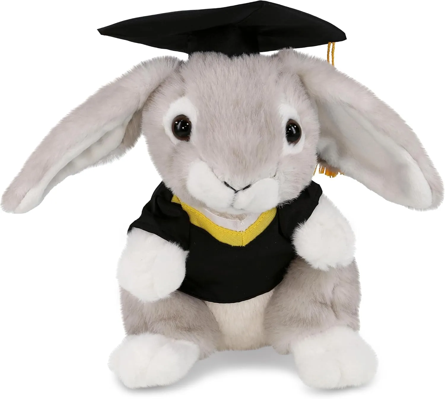 DolliBu Grey Rabbit Graduation Plush Toy - Soft Huggable Graduation Stuffed Animal Dress Up with Gown and Cap with Tassel Outfit with Personalization - 6.5 Inches