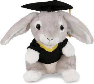 DolliBu Grey Rabbit Graduation Plush Toy - Soft Huggable Graduation Stuffed Animal Dress Up with Gown and Cap with Tassel Outfit with Personalization - 6.5 Inches