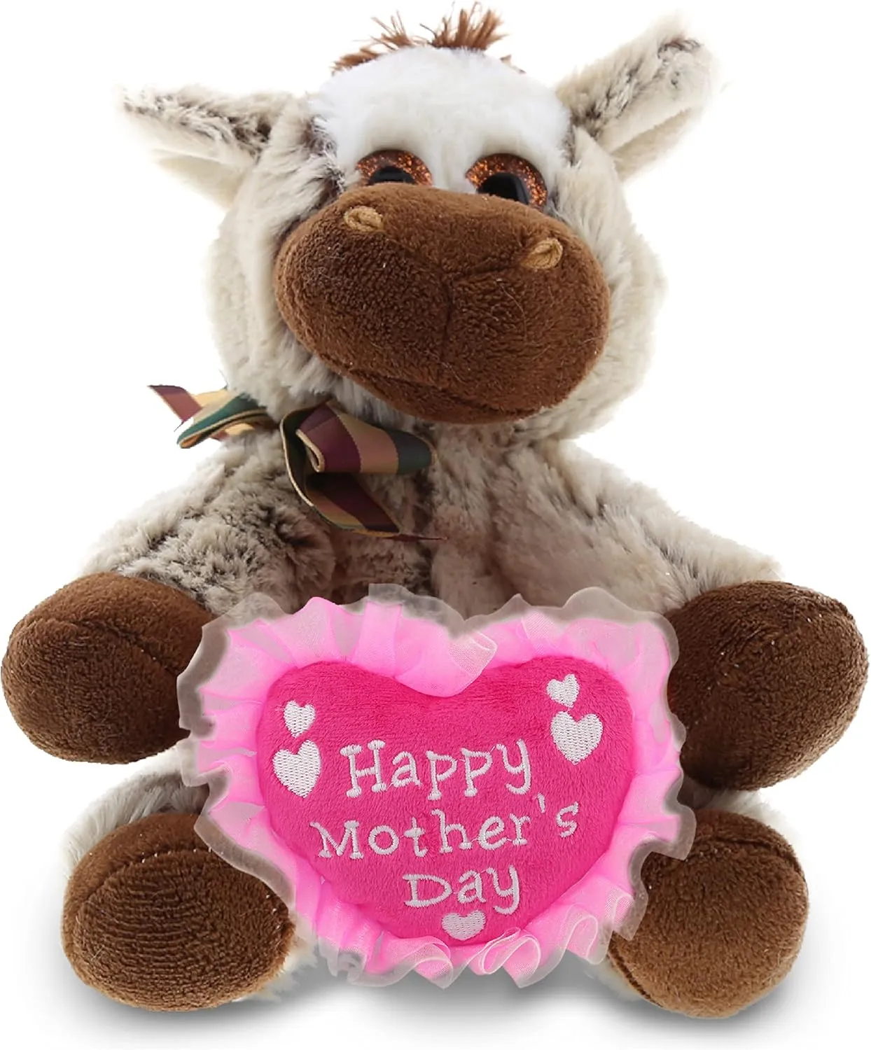 DolliBu Happy Mother's Day Super Soft Plush Floppy Donkey Figure - Cute Stuffed Animal with Pink Heart Message for Best Mommy, Grandma, Wife, Daughter - 8" Inches