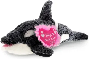 DolliBu Happy Mother's Day Super Soft Plush Killer Whale Figure - Cute Stuffed Animal with Pink Heart Message for Best Mommy, Grandma, Wife, Daughter - 18" Inches