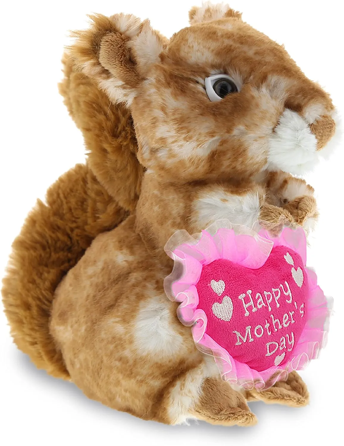 DolliBu Happy Mother's Day Super Soft Plush Squirrel Figure - Cute Stuffed Animal with Pink Heart Message for Best Mommy, Grandma, Wife, Daughter - 8.5" Inches