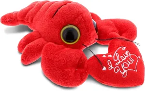 DolliBu I Love You Valentine Plush Big Eye Red Lobster - Cute Stuffed Animal with Red Heart and Name Personalization Gift for Valentines Day, Birthday, Anniversary, Romantic Date - 6 Inches