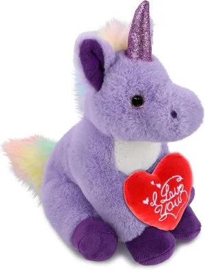 DolliBu I Love You Valentine Plush Purple Unicorn - Cute Stuffed Animal with Red Heart and Name Personalization Gift for Valentines Day, Birthday, Anniversary, Romantic Date -9 Inches
