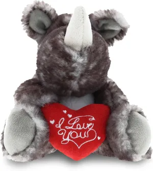DolliBu I Love You Valentine Plush Sitting Brown Rhino - Cute Stuffed Animal with Red Heart and Name Personalization Gift for Valentines Day, Birthday, Anniversary, Romantic Date - 5.5 Inches
