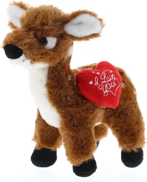DolliBu I Love You Valentine Plush Standing Deer - Cute Soft Cuddly Stuffed Animal with Red Heart Gift for Valentines Day, Birthday Present, Anniversary, Romantic Date - 10 Inches