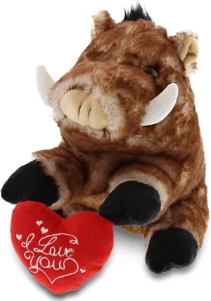 DolliBu I Love You Valentine Plush Wild Boar - Cute Stuffed Animal with Red Heart and Name Personalization Gift for Valentines Day, Birthday, Anniversary, Romantic Date - 8 Inches