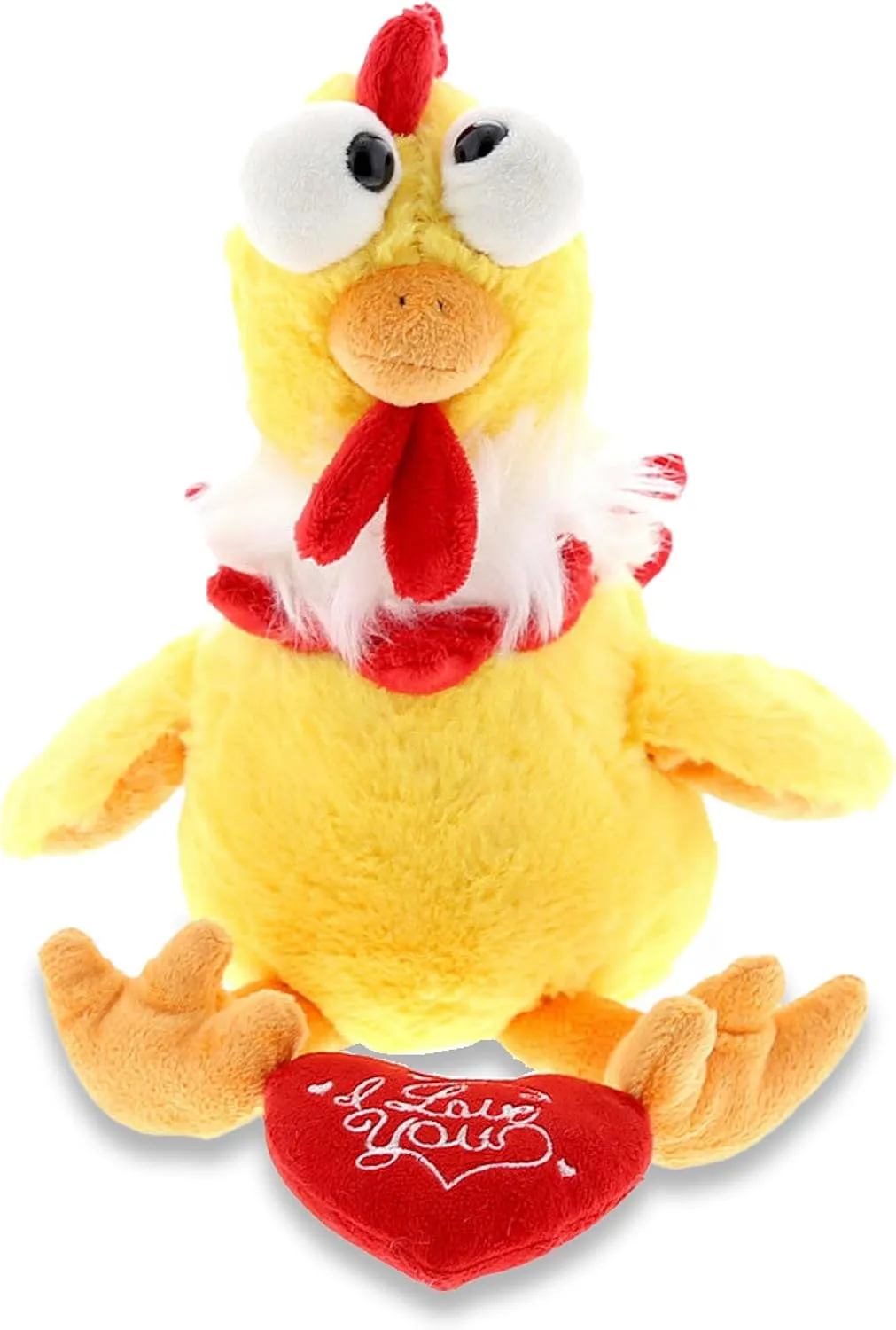 DolliBu I Love You Valentine Plush Yellow Rooster - Cute Stuffed Animal with Red Heart and Name Personalization Gift for Valentines Day, Birthday, Anniversary - 10.5 Inches