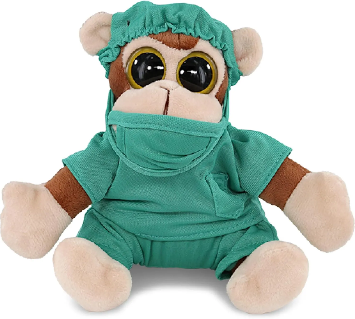 DolliBu Monkey Big Eye 6-inch Doctor Plush Toy - Super Soft Monkey Doctor Stuffed Animal Dress Up with Cute Scrub Uniform and Cap Outfit - Gift with Personalization - 6 Inches