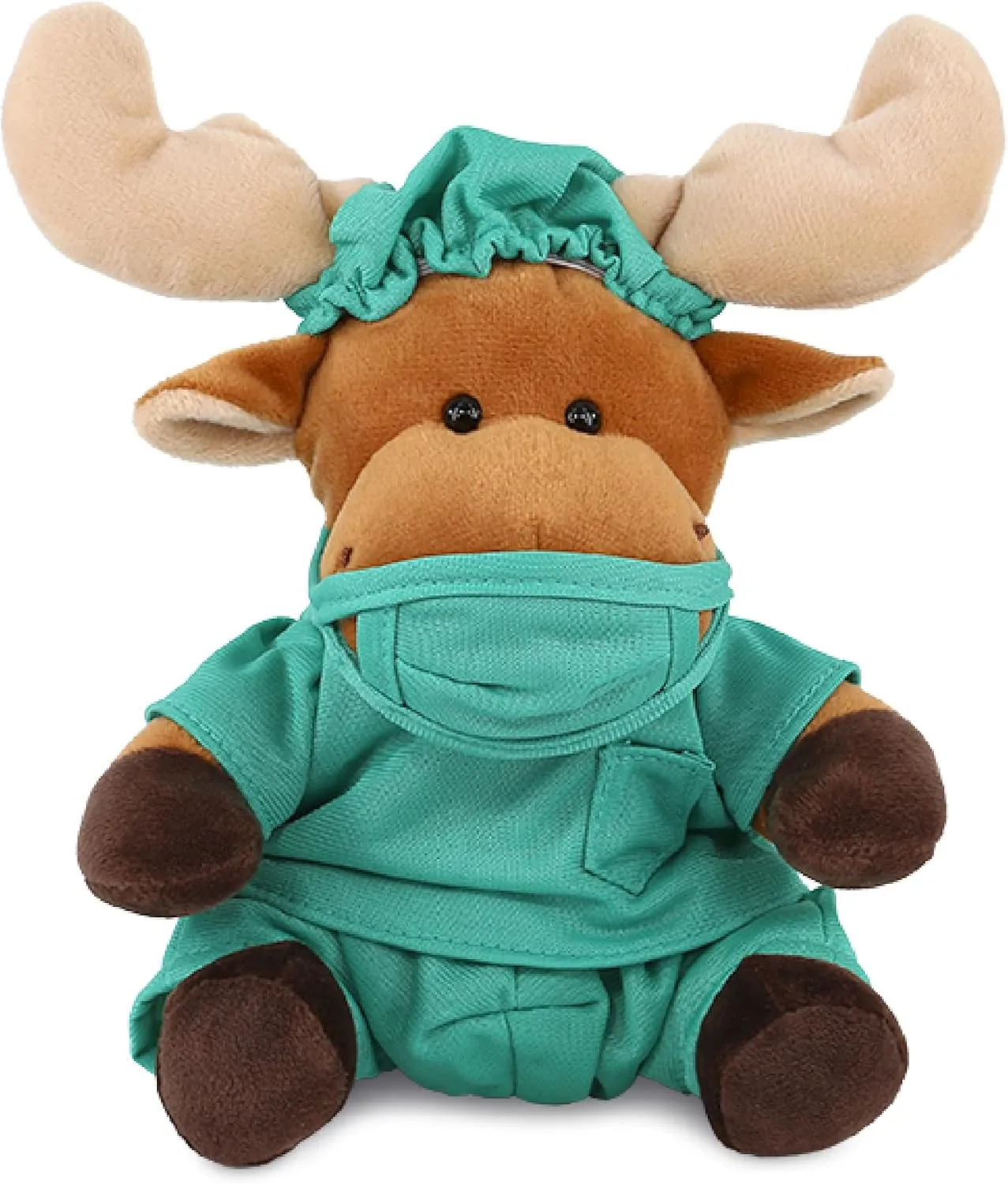 DolliBu Moose Doctor Plush Toy - Super Soft Moose Doctor Stuffed Animal Dress Up with Cute Uniform and Cap Outfit - Fluffy Toy Plush Gift for Doctor, Nurse, Surgeon, Dentist - 6 Inch