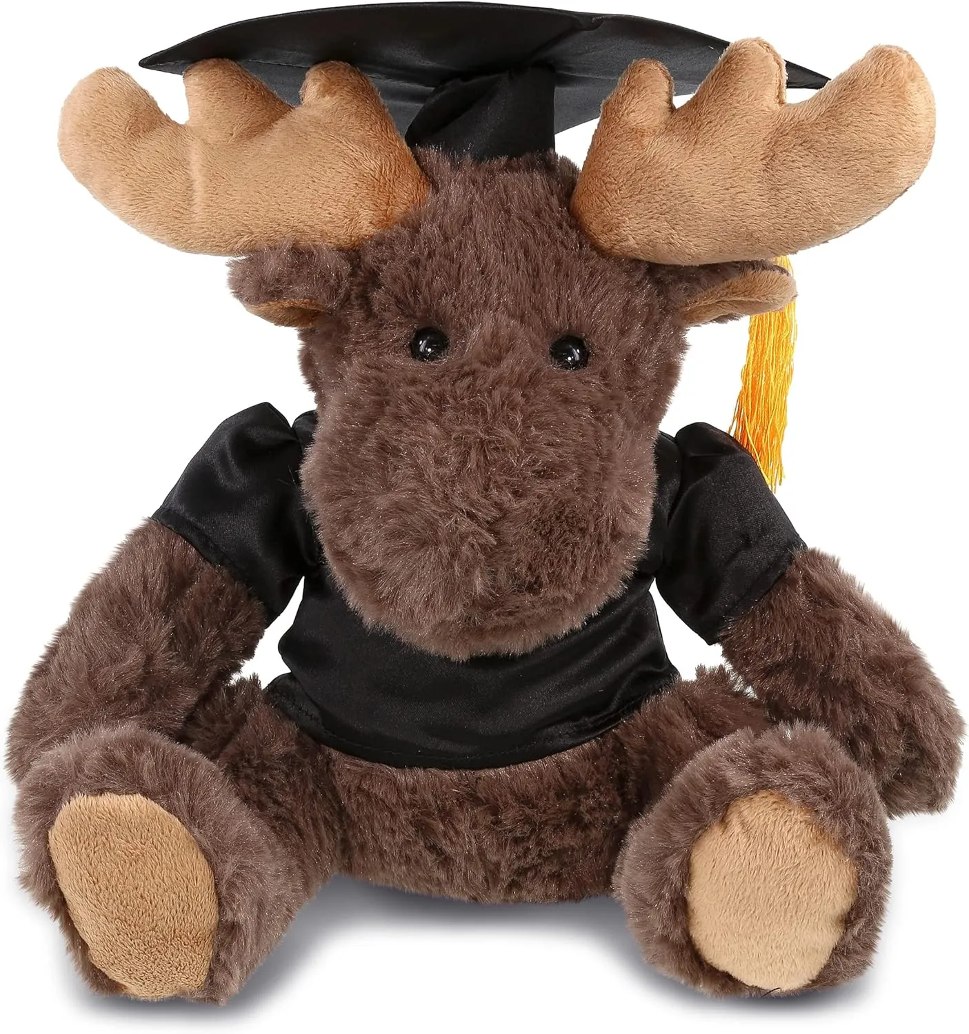 DolliBu Moose Graduation Plush Toy - Super Soft Plush Red Plaid Hoodie Stuffed Animal Dress Up with Gown and Cap with Tassel, Cute Graduation Gift - 10 Inches