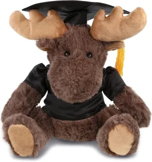 DolliBu Moose Graduation Plush Toy - Super Soft Plush Red Plaid Hoodie Stuffed Animal Dress Up with Gown and Cap with Tassel, Cute Graduation Gift - 10 Inches