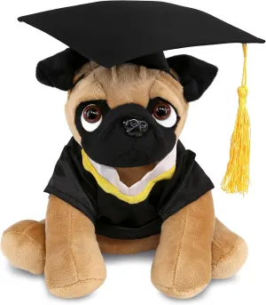DolliBu Pug Dog Graduation Plush Toy - Super Soft Graduation Stuffed Animal Dress Up with Gown and Cap with Tassel Outfit - Gift with Personalization - 8 Inches