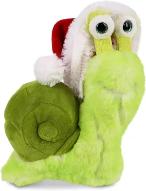 DolliBu Santa Green Snail Stuffed Animal Plush Toy - Super Soft Snail Plush Dress Up with Red Santa Claus Outfit, Cute Plush Gift, Perfect Holiday with Name Personalization - 7 Inch