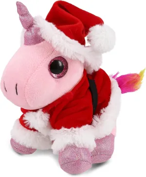 DolliBu Santa Pink Unicorn Stuffed Animal Plush Toy - Super Soft Wild Animal Dress Up with Red Santa Claus Outfit, Cute Unicorn Gift, Perfect Holiday with Name Personalization - 7 Inch
