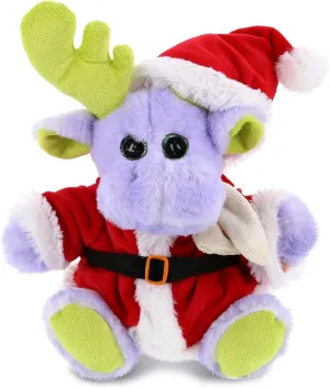 DolliBu Santa Sitting Purple Moose with Scarf Stuffed Animal Plush Toy - Soft Cute Plush Dress Up with Red Santa Claus Outfit, Perfect Holiday with Name Personalization - 12 Inch