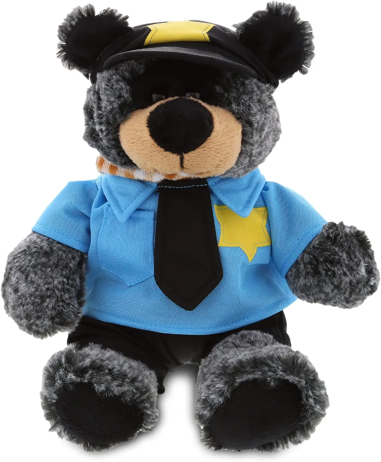 DolliBu Sitting Black Bear Police Officer Plush Toy - Super Soft Bear Cop Stuffed Animal Dress Up with Cute Cop Uniform & Cap Outfit - Gift with Personalization - 9 Inch