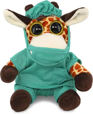 DolliBu Sitting Giraffe Doctor Plush Toy - Super Soft Giraffe Doctor Stuffed Animal Dress Up with Cute Uniform and Cap Outfit - Fluffy Toy Plush Gift for Doctor - 6 Inches