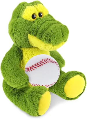 DolliBu Sitting Green Alligator Stuffed Animal with Baseball Plush - Soft Huggable Alligator, Playtime Plush Toy, Cute Wildlife Gift for Kids and Adults - 12 Inches