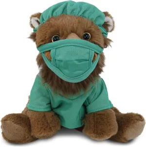 DolliBu Squat Lion Doctor Plush Toy - Super Soft Lion Doctor Stuffed Animal Dress Up with Cute Scrub Uniform and Cap Outfit - Fluffy Lion Doctor Toy Plush Gift with Personalization - 8 Inches