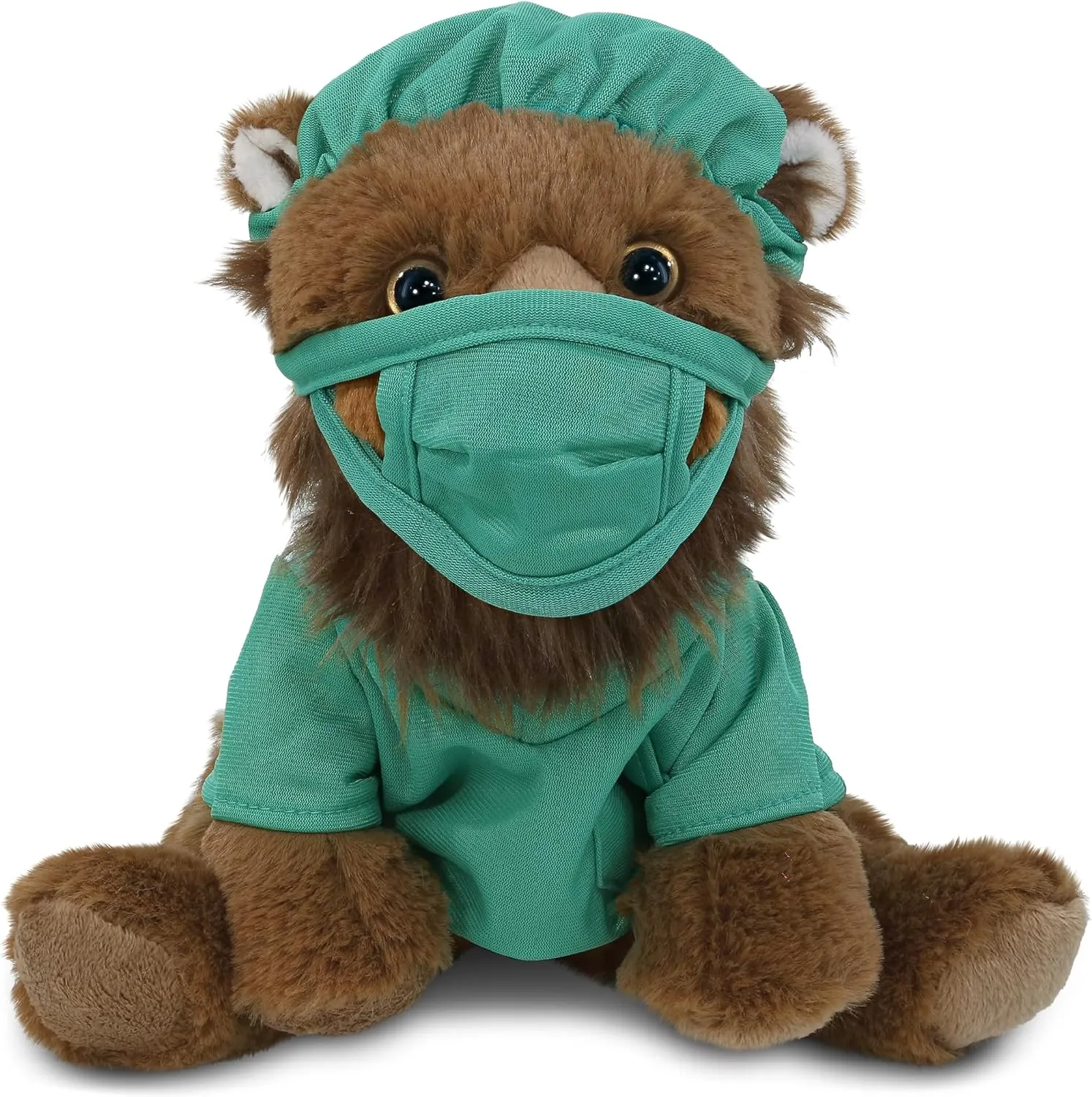 DolliBu Squat Lion Doctor Plush Toy - Super Soft Lion Doctor Stuffed Animal Dress Up with Cute Scrub Uniform and Cap Outfit - Fluffy Lion Doctor Toy Plush Gift with Personalization - 8 Inches