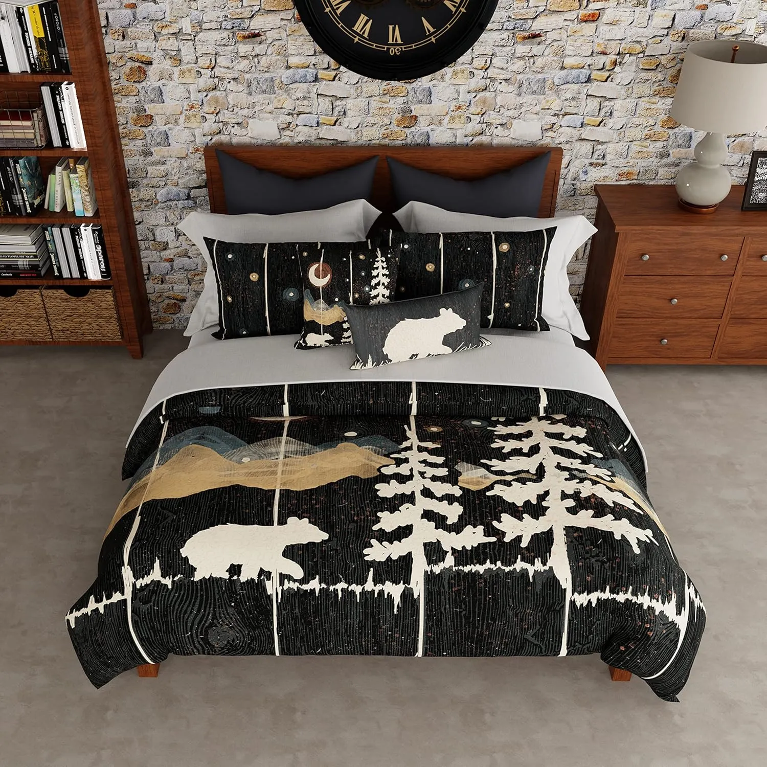 Donna Sharp Full/Queen Bedding Set - 3 Piece - Moonlit Bear Cotton Lodge Quilt Set with Full/Queen Quilt and Two Standard Pillow Shams - Fits Queen Size and Full Size Beds - Machine Washable