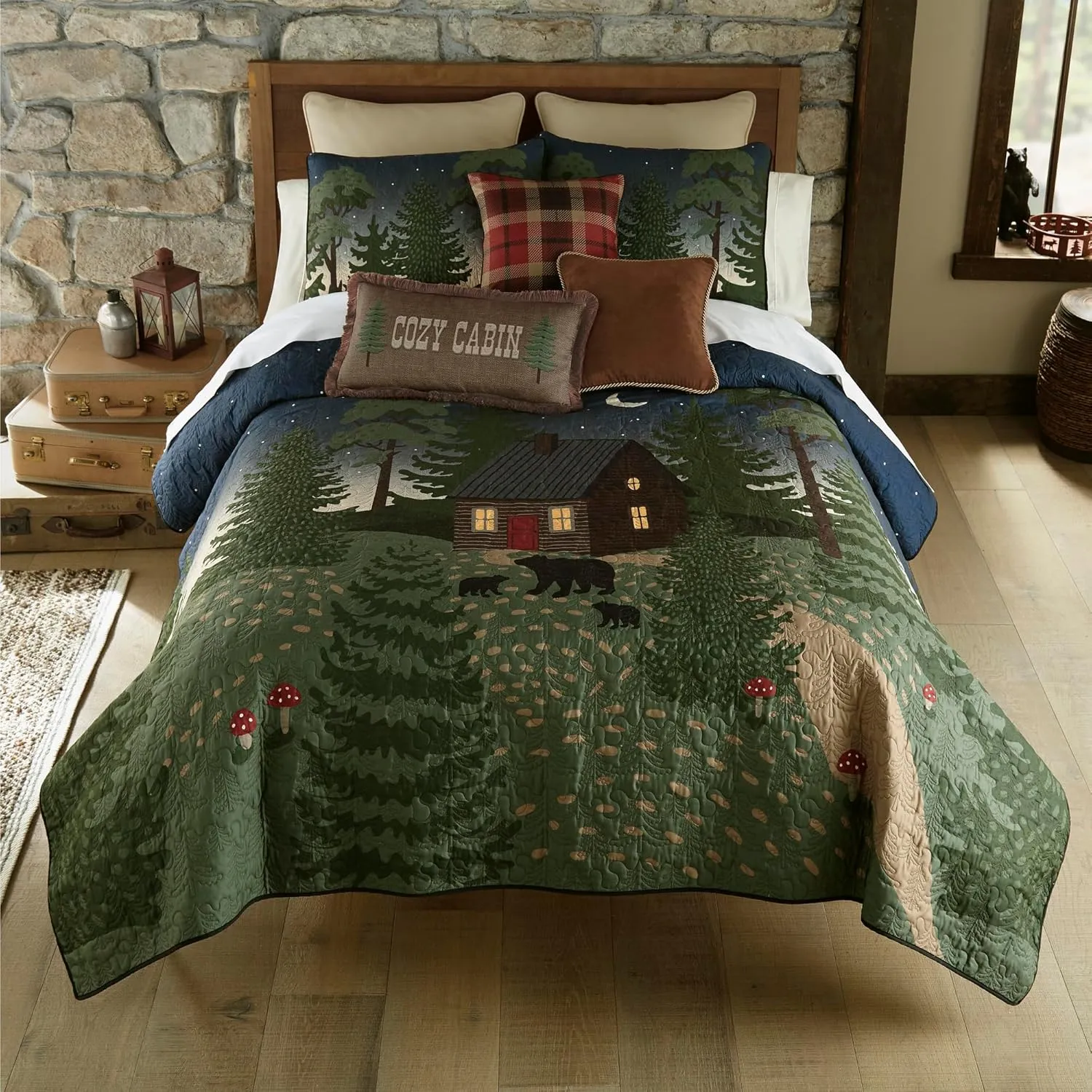 Donna Sharp King Bedding Set - 3 Piece - Bear Cottage Lodge Quilt Set with King Quilt and Two King Pillow Shams - Machine Washable