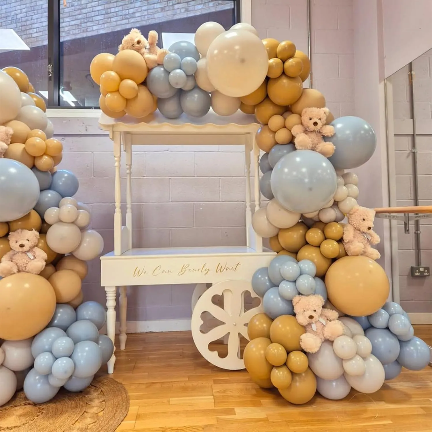 Double Stuffed Brown and Blue Balloon Garland, Nude Tan Beige Light Blue Balloons Arch Kit for Baby Shower Gender Reveal Teddy Bear Birthday Party Decorations