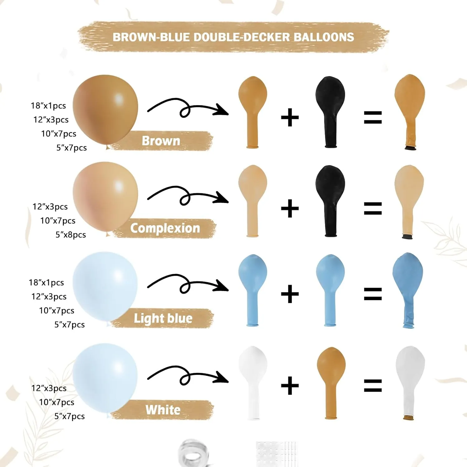Double Stuffed Brown and Blue Balloon Garland, Nude Tan Beige Light Blue Balloons Arch Kit for Baby Shower Gender Reveal Teddy Bear Birthday Party Decorations