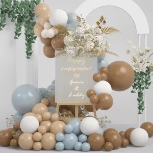 Double Stuffed Brown and Blue Balloon Garland, Nude Tan Beige Light Blue Balloons Arch Kit for Baby Shower Gender Reveal Teddy Bear Birthday Party Decorations