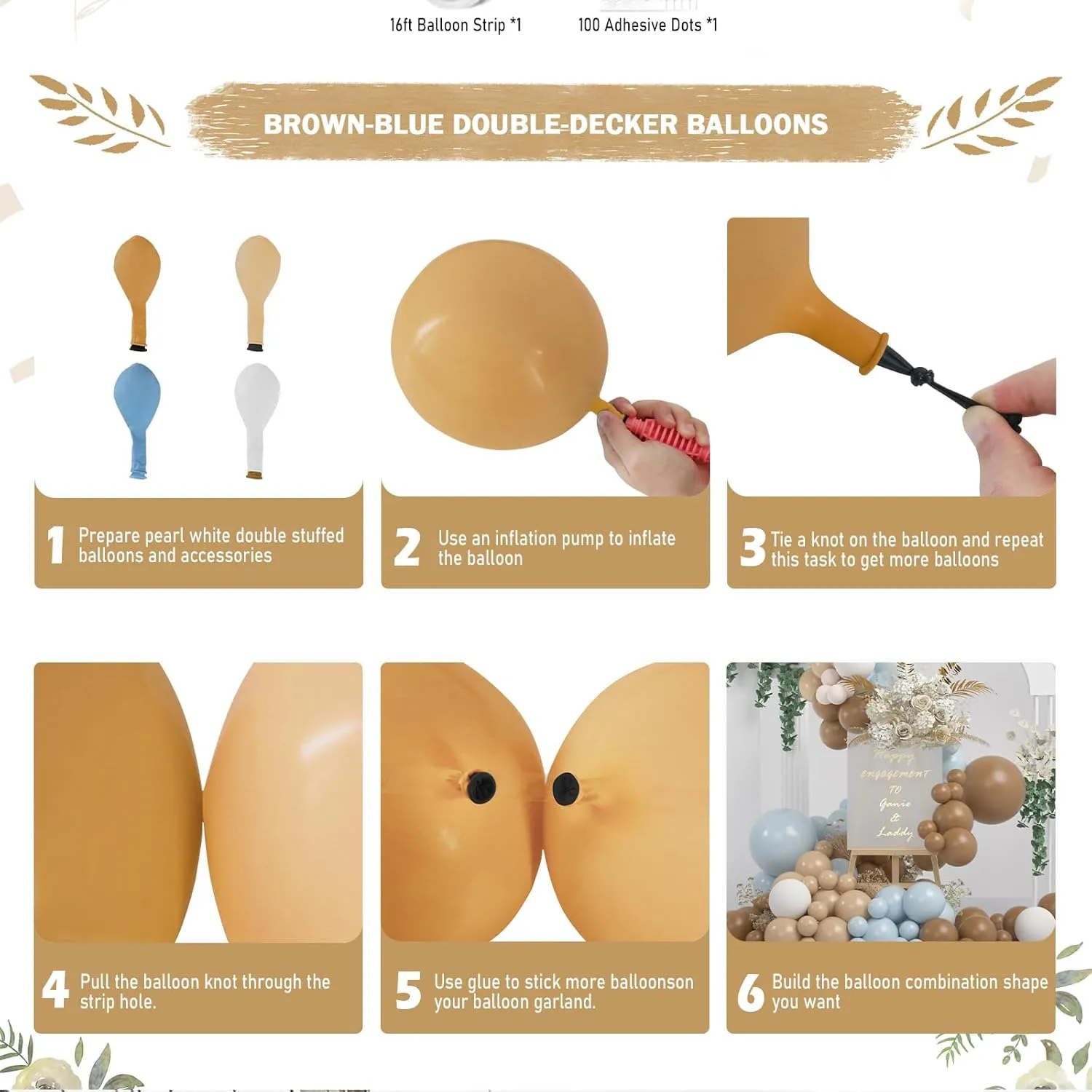 Double Stuffed Brown and Blue Balloon Garland, Nude Tan Beige Light Blue Balloons Arch Kit for Baby Shower Gender Reveal Teddy Bear Birthday Party Decorations