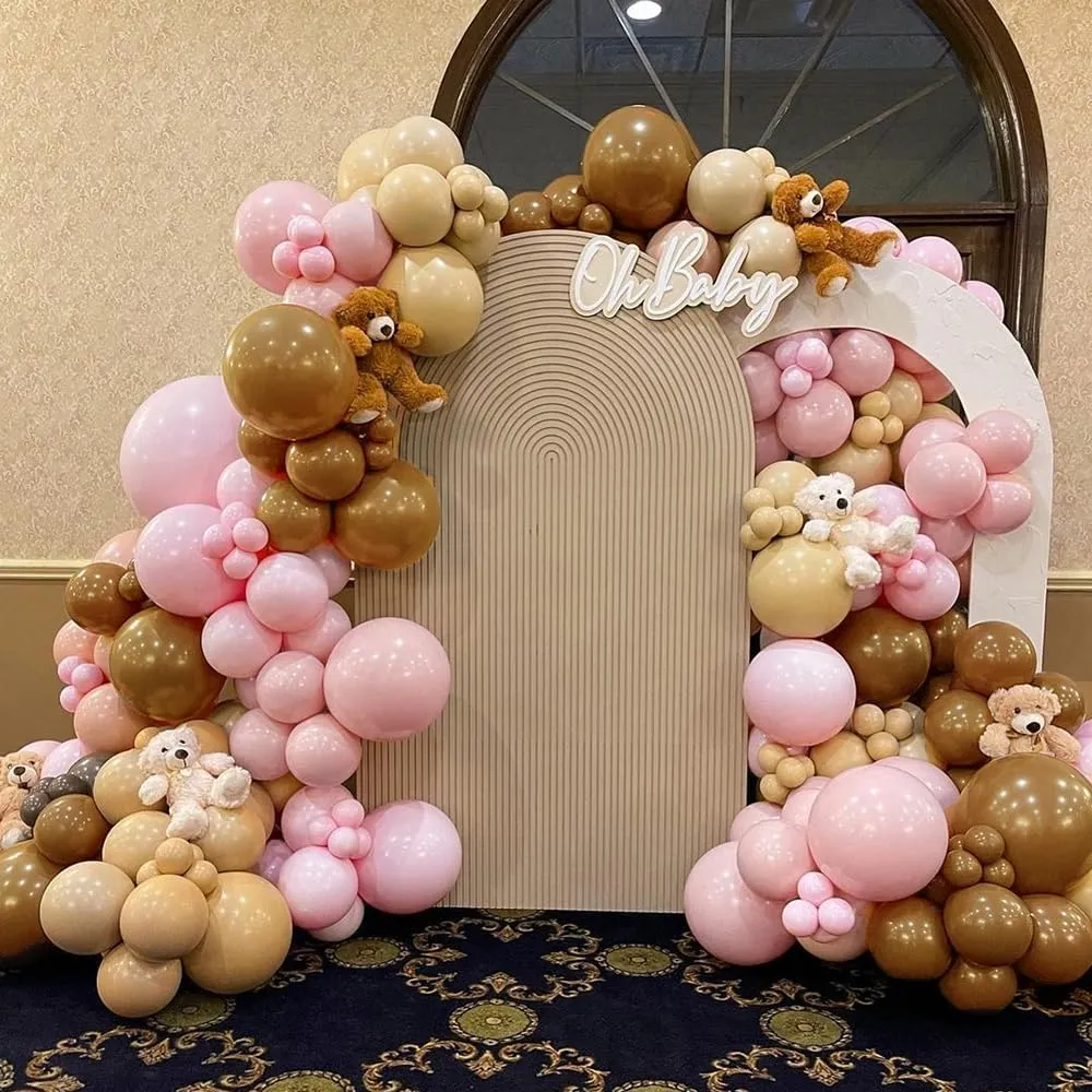 Double Stuffed Brown Balloon Garland - Tan Dark Brown Balloons Different Sizes 18/12/5 Inch Chocolate Nude Latex Arch Kit For Teddy Bear Baby Shower Woodland Safari Theme Party