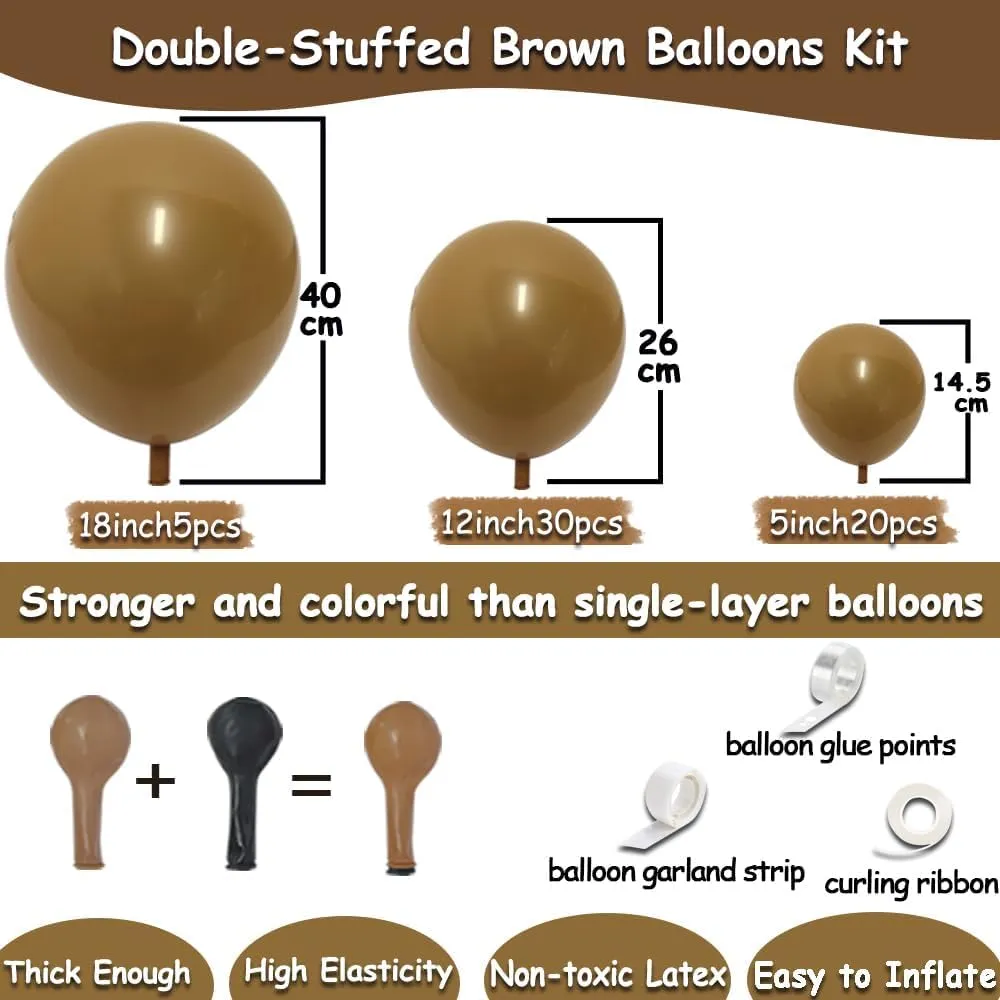 Double Stuffed Brown Balloon Garland - Tan Dark Brown Balloons Different Sizes 18/12/5 Inch Chocolate Nude Latex Arch Kit For Teddy Bear Baby Shower Woodland Safari Theme Party