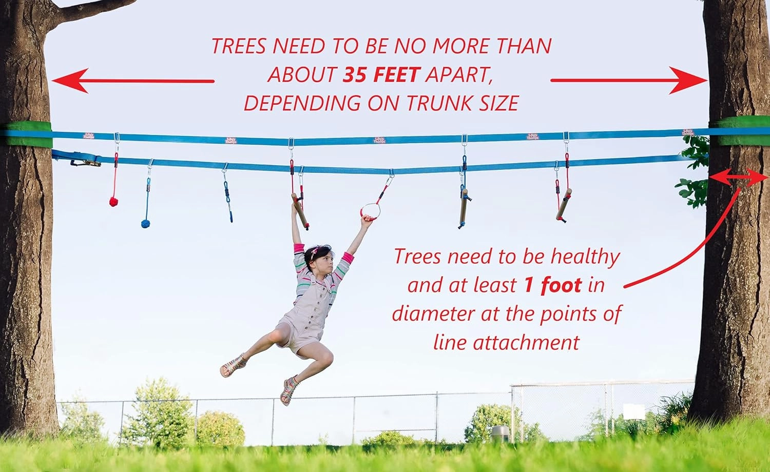 Double Ninja Slackline Obstacle Course for Kids | 80 Foot Line | Ninja Slackline Monkey Bars Playground Equipment | Ninja Ropes Course | Patented Double Line Design