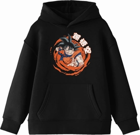 Dragon Ball Z Goku Orange Swirl Background Long Sleeve Youth Black Hooded Sweatshirt
